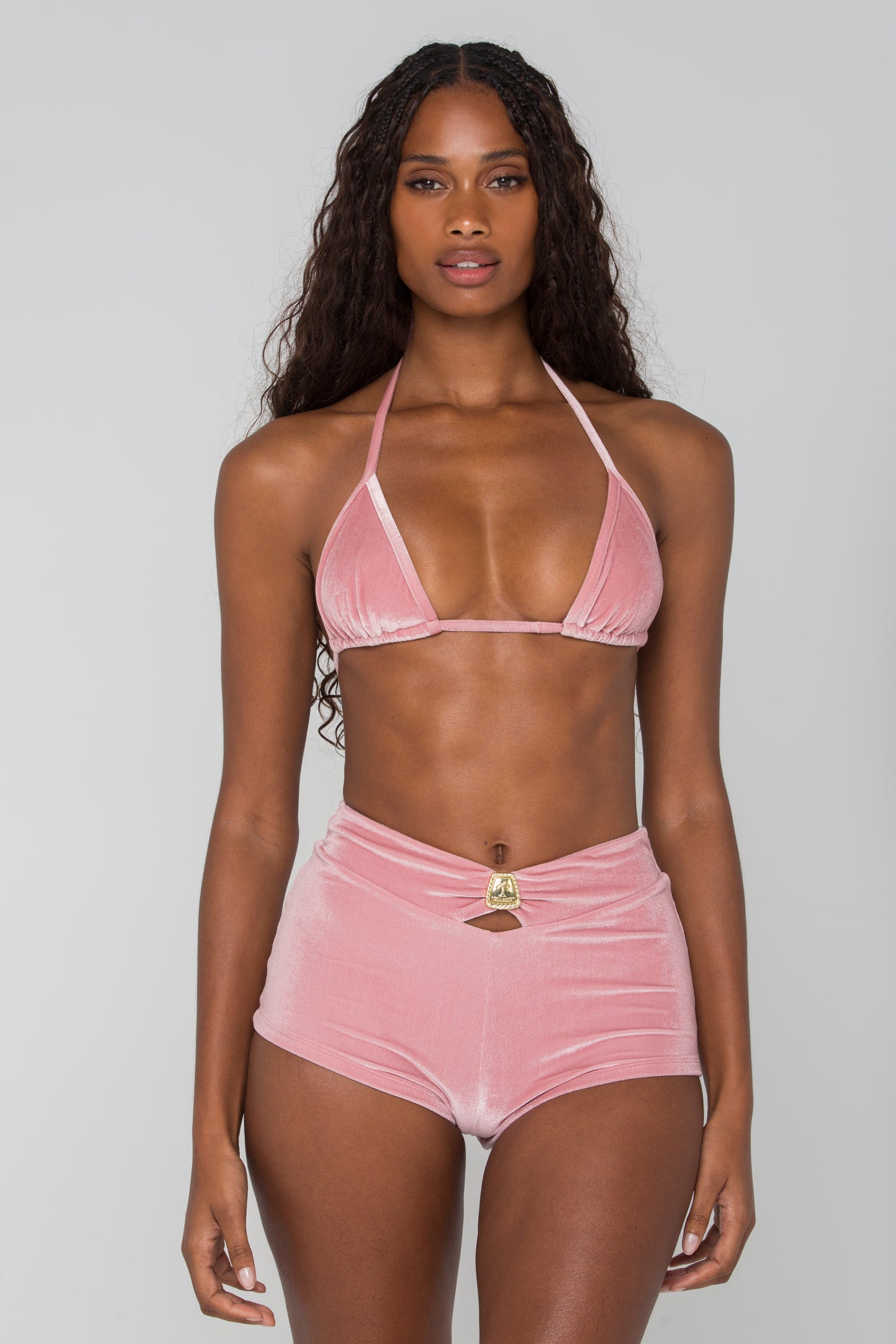 Capri Shorts in Pink Velvet